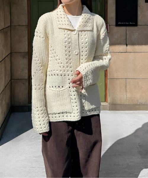 LE MORE(リモア)の「パターンデザインルーズニットカーディガン(カーディガン/ボレロ・レディース・アイボリー・FREE)」の14枚目の写真