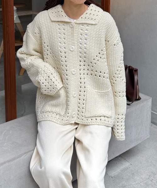 LE MORE(リモア)の「パターンデザインルーズニットカーディガン(カーディガン/ボレロ・レディース・アイボリー・FREE)」の17枚目の写真