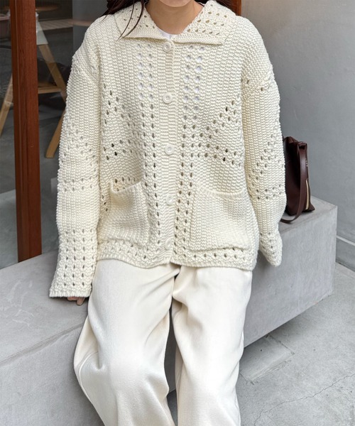 LE MORE(リモア)の「パターンデザインルーズニットカーディガン(カーディガン/ボレロ・レディース・アイボリー・FREE)」の18枚目の写真