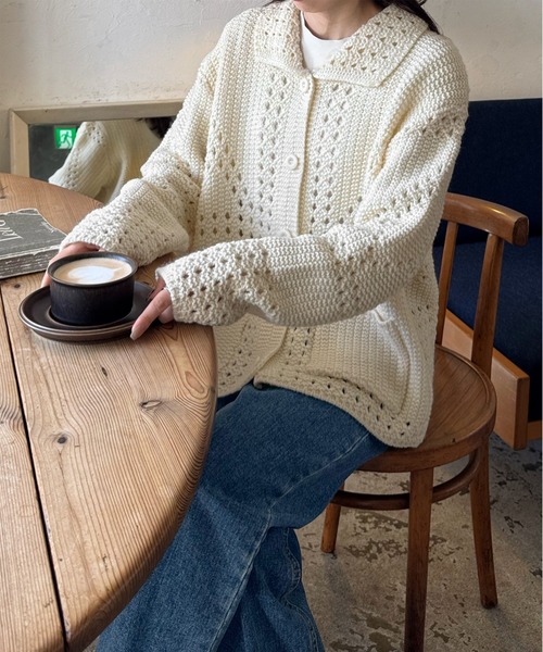 LE MORE(リモア)の「パターンデザインルーズニットカーディガン(カーディガン/ボレロ・レディース・アイボリー・FREE)」の22枚目の写真