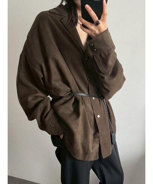 RIM.ARK(リムアーク)の「Open collar F/Suede shirt JK オープンカラーフェイクスエードシャツジャケット(シャツ/ブラウス・レディース・カーキ/ブラック・FREE)」の1枚目の写真