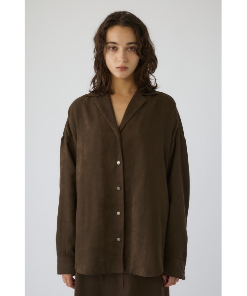 RIM.ARK(リムアーク)の「Open collar F/Suede shirt JK オープンカラーフェイクスエードシャツジャケット(シャツ/ブラウス・レディース・カーキ/ブラック・FREE)」の4枚目の写真