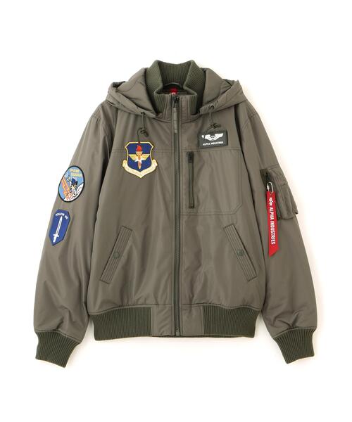 Alpha Industries(アルファインダストリーズ)の「Alpha Industries/アルファ インダストリーズ/PATCHED HOODED RIB FLIGHT JACKET/パッチ フード リブ フライトジャケット(ブルゾン・メンズ・グレー/ブラック・L/2XL/M/XL)」の2枚目の写真