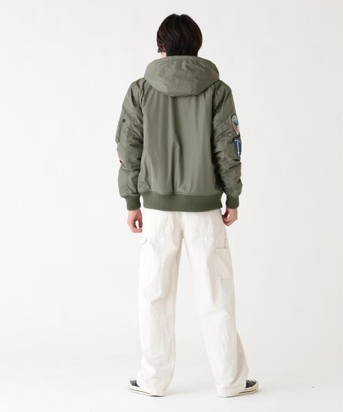 Alpha Industries(アルファインダストリーズ)の「Alpha Industries/アルファ インダストリーズ/PATCHED HOODED RIB FLIGHT JACKET/パッチ フード リブ フライトジャケット(ブルゾン・メンズ・グレー/ブラック・L/2XL/M/XL)」の5枚目の写真