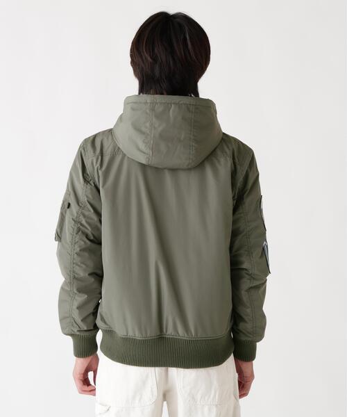 Alpha Industries(アルファインダストリーズ)の「Alpha Industries/アルファ インダストリーズ/PATCHED HOODED RIB FLIGHT JACKET/パッチ フード リブ フライトジャケット(ブルゾン・メンズ・グレー/ブラック・L/2XL/M/XL)」の7枚目の写真