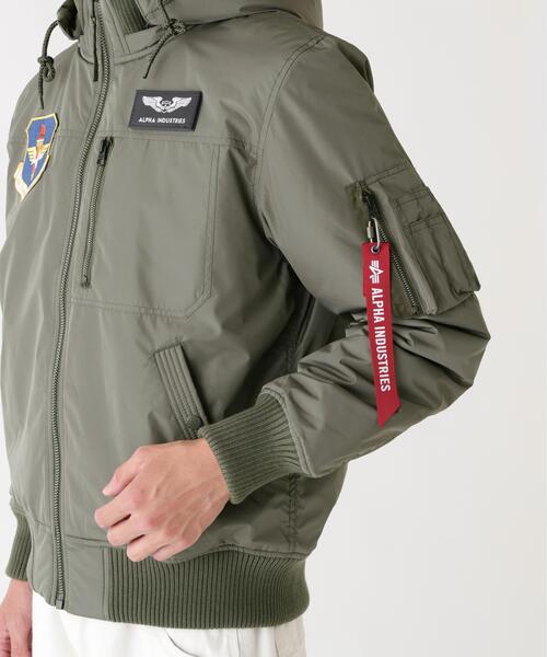 Alpha Industries(アルファインダストリーズ)の「Alpha Industries/アルファ インダストリーズ/PATCHED HOODED RIB FLIGHT JACKET/パッチ フード リブ フライトジャケット(ブルゾン・メンズ・グレー/ブラック・L/2XL/M/XL)」の11枚目の写真
