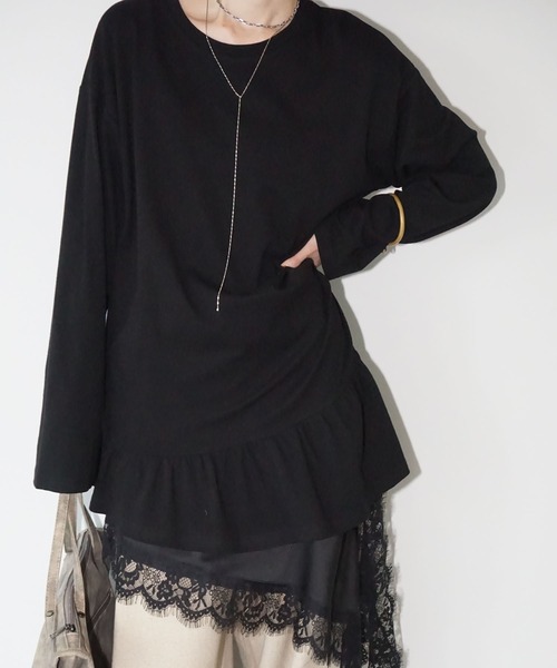 chuclla（チュクラ）の「フリルヘムアシンメトリートップス chw25a135（Tシャツ/カットソー・レディース・ホワイト/ブラック・FREE）」の2枚目の写真