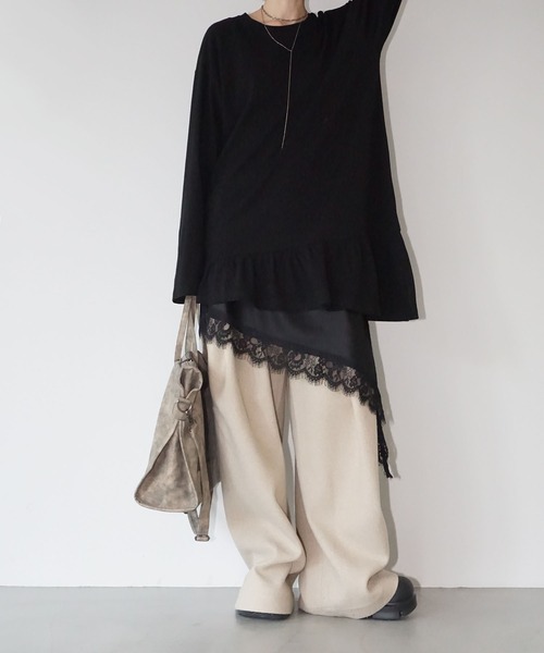 chuclla（チュクラ）の「フリルヘムアシンメトリートップス chw25a135（Tシャツ/カットソー・レディース・ホワイト/ブラック・FREE）」の10枚目の写真