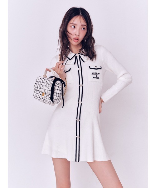 LILY BROWN×MARY QUANT】ビジューボタンミニニットワンピース