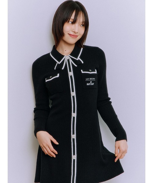 LILY BROWN×MARY QUANT】ビジューボタンミニニットワンピース