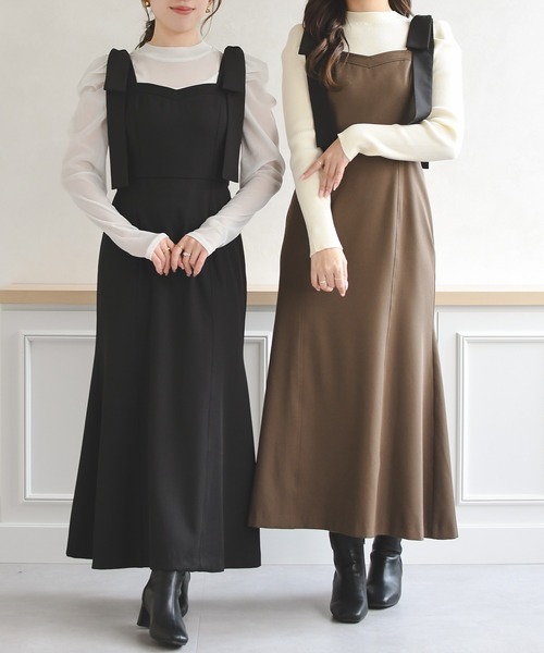 31 Sons de mode（トランテアン　ソン　ドゥ　モード）の「2025秋冬新作 肩リボンジャンスカ（ジャンパースカート・レディース・ブラウン/グレー系/ブラック/ブラウン系・S/M）」の4枚目の写真