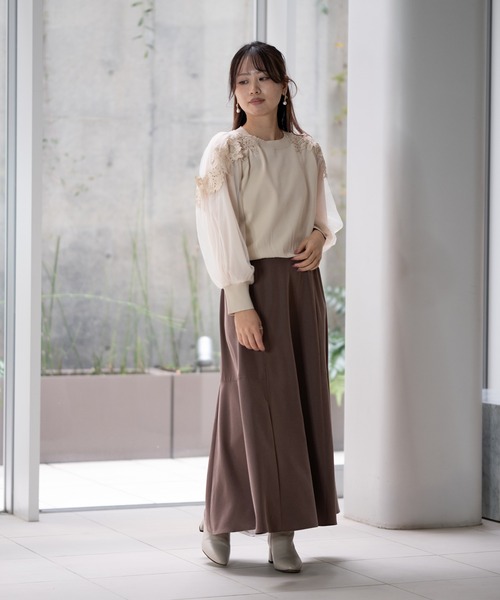 STRAWBERRY-FIELDS（ストロベリーフィールズ）の「ポーツポリー_レース*チュールスリーブニット（ニット/セーター・レディース・ブラック/ベージュ・2）」の3枚目の写真