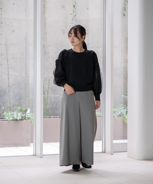 STRAWBERRY-FIELDS（ストロベリーフィールズ）の「ポーツポリー_レース*チュールスリーブニット（ニット/セーター・レディース・ブラック/ベージュ・2）」の5枚目の写真