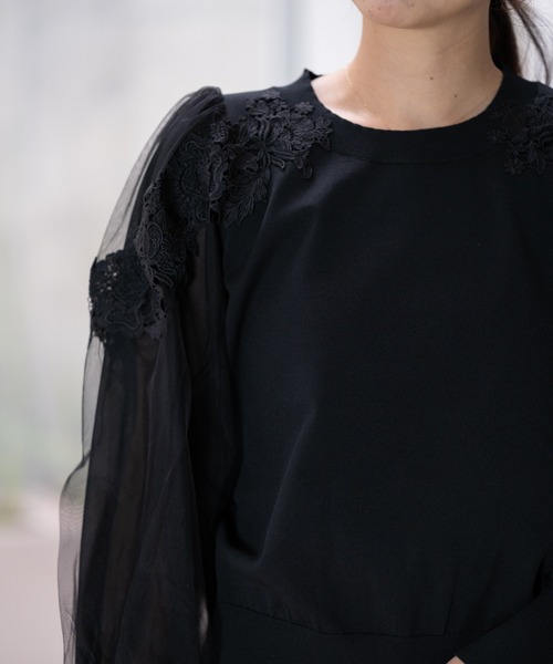 STRAWBERRY-FIELDS（ストロベリーフィールズ）の「ポーツポリー_レース*チュールスリーブニット（ニット/セーター・レディース・ブラック/ベージュ・2）」の6枚目の写真