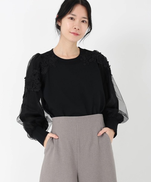 STRAWBERRY-FIELDS（ストロベリーフィールズ）の「ポーツポリー_レース*チュールスリーブニット（ニット/セーター・レディース・ブラック/ベージュ・2）」の7枚目の写真