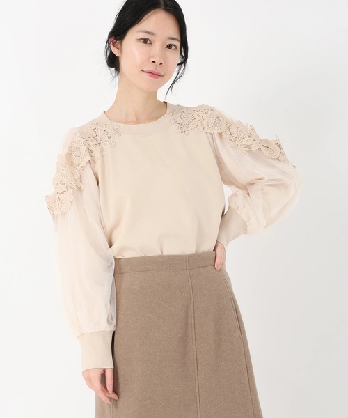 STRAWBERRY-FIELDS（ストロベリーフィールズ）の「ポーツポリー_レース*チュールスリーブニット（ニット/セーター・レディース・ブラック/ベージュ・2）」の8枚目の写真