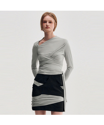 Multi-Tie Draped Jersey Top _ GREY