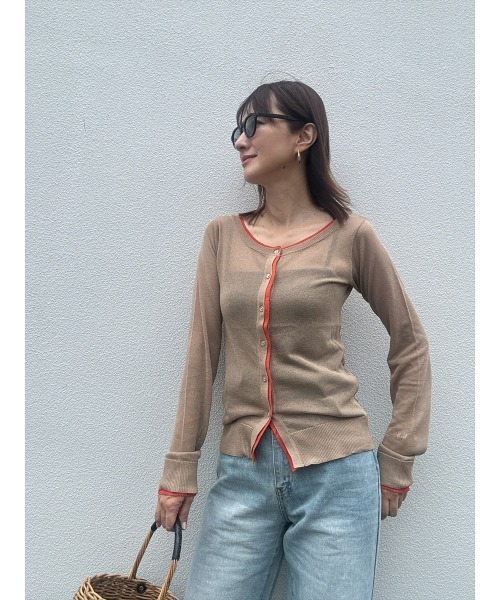 Day and Grade(デイアンドグレイド)の「【前田ゆかセレクト】バイカラーシアーカーディガン(カーディガン/ボレロ・レディース・ベージュ系その他/グレー系その他・FREE)」の2枚目の写真