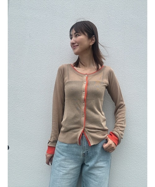 Day and Grade(デイアンドグレイド)の「【前田ゆかセレクト】バイカラーシアーカーディガン(カーディガン/ボレロ・レディース・ベージュ系その他/グレー系その他・FREE)」の3枚目の写真
