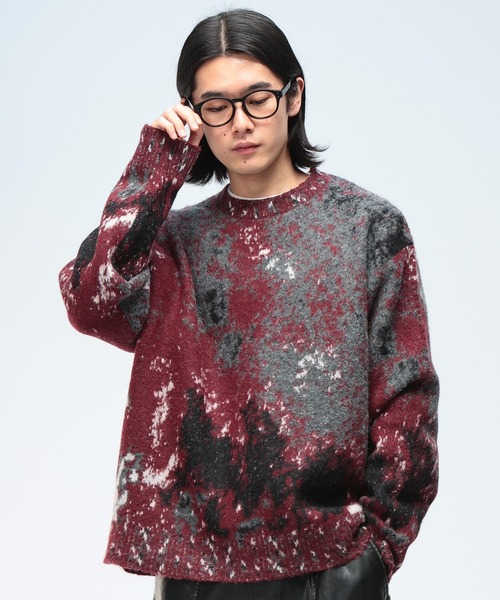 SAKAZEN(サカゼン)の「Cathy's Closet (キャシーズ クロセット) アブストラクト(抽象)柄 クルーネック ニット 52706005(ニット/セーター・メンズ・ベージュ/アイボリー/ブラック/ワイン・M/L)」の4枚目の写真