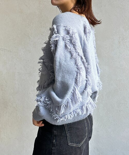 Thevon（ゼボン）の「ウェーブフリンジショートニット（ニット/セーター・レディース・アイボリー/ブラウン/サックスブルー/ブラック・FREE）」の6枚目の写真