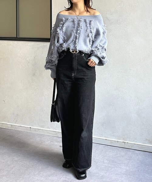 Thevon（ゼボン）の「ウェーブフリンジショートニット（ニット/セーター・レディース・アイボリー/ブラウン/サックスブルー/ブラック・FREE）」の9枚目の写真