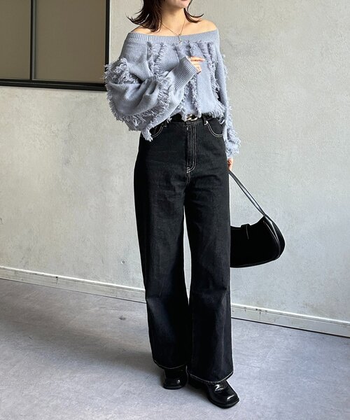 Thevon（ゼボン）の「ウェーブフリンジショートニット（ニット/セーター・レディース・アイボリー/ブラウン/サックスブルー/ブラック・FREE）」の11枚目の写真