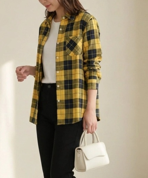 cammie(キャミー)の「チェックシャツ(シャツ/ブラウス・レディース・イエロー/グリーン/ブラック・L/XL)」の16枚目の写真