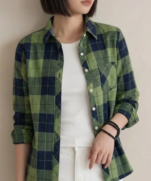 cammie(キャミー)の「チェックシャツ(シャツ/ブラウス・レディース・イエロー/グリーン/ブラック・L/XL)」の10枚目の写真