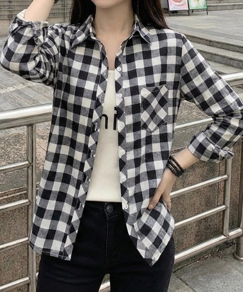 cammie(キャミー)の「チェックシャツ(シャツ/ブラウス・レディース・イエロー/グリーン/ブラック・L/XL)」の4枚目の写真