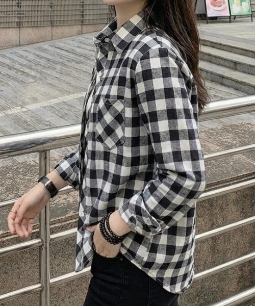 cammie(キャミー)の「チェックシャツ(シャツ/ブラウス・レディース・イエロー/グリーン/ブラック・L/XL)」の7枚目の写真