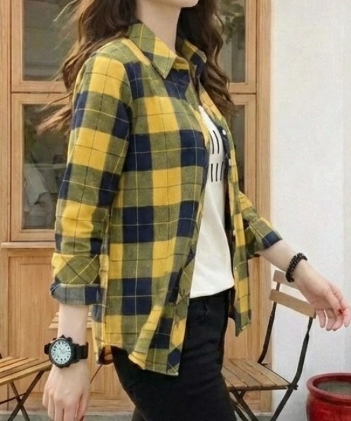 cammie(キャミー)の「チェックシャツ(シャツ/ブラウス・レディース・イエロー/グリーン/ブラック・L/XL)」の14枚目の写真
