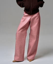 WOMEN FAUX LEATHER TWO-TONE PANEL PANTS - ROSEWOOD