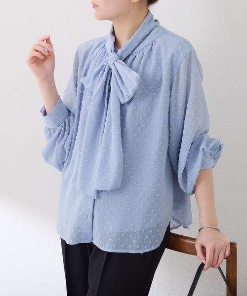 COLLAGE GALLARDAGALANTE（コラージュガリャルダガランテ）の「楊柳ドットジャガードボウタイブラウス（シャツ/ブラウス・レディース・ブルー/オフホワイト・FREE）」の21枚目の写真