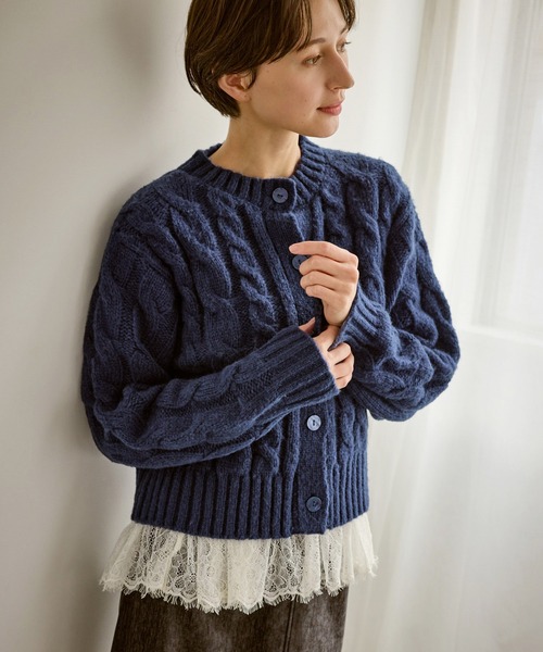 ROPE' PICNIC（ロペピクニック）の「ケーブルニットカーディガン（カーディガン/ボレロ・レディース・ベージュ/ネイビー/ブルー/ピンク系その他/グレー・FREE）」の4枚目の写真