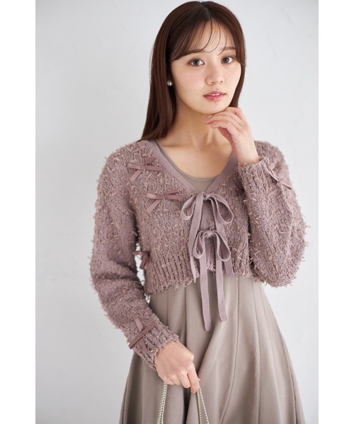 tocco closet(トッコ クローゼット)の「リボン付きニットボレロ×ニットワンピースセット(ワンピース・レディース・モカ/アイボリー・M)」の2枚目の写真