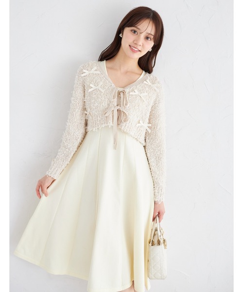 tocco closet(トッコ クローゼット)の「リボン付きニットボレロ×ニットワンピースセット(ワンピース・レディース・モカ/アイボリー・M)」の6枚目の写真