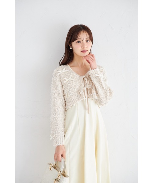 tocco closet(トッコ クローゼット)の「リボン付きニットボレロ×ニットワンピースセット(ワンピース・レディース・モカ/アイボリー・M)」の8枚目の写真