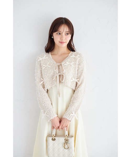 tocco closet(トッコ クローゼット)の「リボン付きニットボレロ×ニットワンピースセット(ワンピース・レディース・モカ/アイボリー・M)」の7枚目の写真