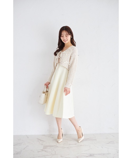 tocco closet(トッコ クローゼット)の「リボン付きニットボレロ×ニットワンピースセット(ワンピース・レディース・モカ/アイボリー・M)」の3枚目の写真
