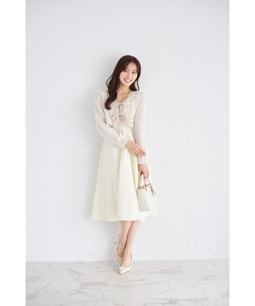 tocco closet(トッコ クローゼット)の「リボン付きニットボレロ×ニットワンピースセット(ワンピース・レディース・モカ/アイボリー・M)」の4枚目の写真