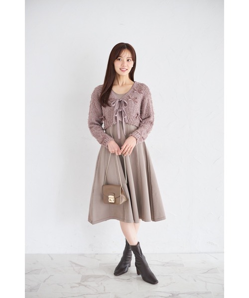 tocco closet(トッコ クローゼット)の「リボン付きニットボレロ×ニットワンピースセット(ワンピース・レディース・モカ/アイボリー・M)」の12枚目の写真