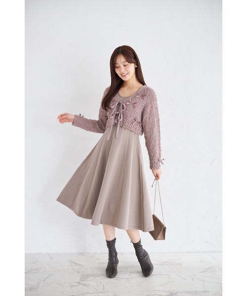tocco closet(トッコ クローゼット)の「リボン付きニットボレロ×ニットワンピースセット(ワンピース・レディース・モカ/アイボリー・M)」の16枚目の写真