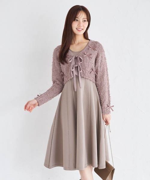 tocco closet(トッコ クローゼット)の「リボン付きニットボレロ×ニットワンピースセット(ワンピース・レディース・モカ/アイボリー・M)」の20枚目の写真