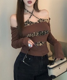 レイヤード風ヒョウ柄トップス