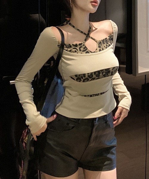 REMUR(レミュール)の「レイヤード風ヒョウ柄トップス(Tシャツ/カットソー・レディース・ブラウン/ベージュ・FREE)」の13枚目の写真