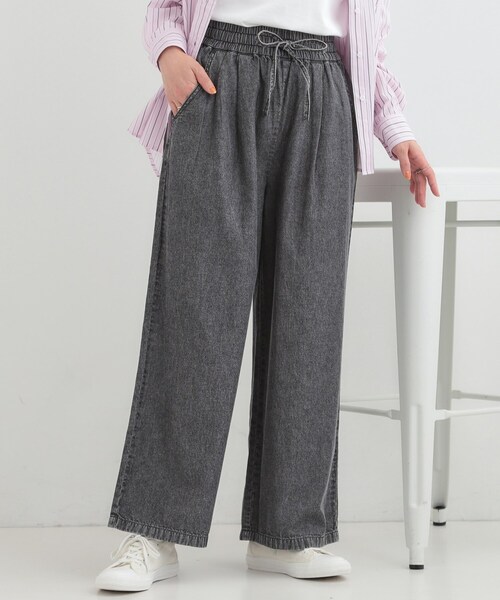 SHOO・LA・RUE(シューラルー)の「【ライトオンスデニム/着丈選べる】らくらくデニムイージーワイドパンツ(デニムパンツ・レディース・ライトブルー/ブラック/ブルー系その他/ライトグレー・01/04/03/02/42/40/38/36)」の2枚目の写真