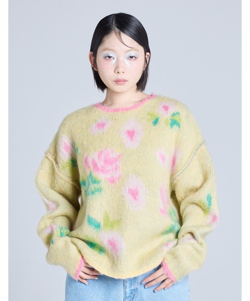 Little sunny bite（リトルサニーバイト）の「Little sunny bite/floral knit（ニット/セーター・レディース・ピンク/イエロー/ブラック・MEDIUM/SMALL）」の3枚目の写真