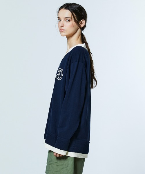 DOUBLE STANDARD CLOTHING(ダブルスタンダードクロージング)の「Dロゴ クロシェVニット(ニット/セーター・レディース・ネイビー・FREE)」の4枚目の写真