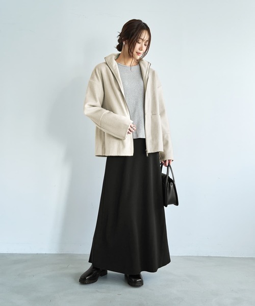 STYLE DELI(スタイルデリ)の「【LUXE】カシミヤタッチボトルネックジャケット(ブルゾン・レディース・グレー/ベージュ・FREE)」の11枚目の写真